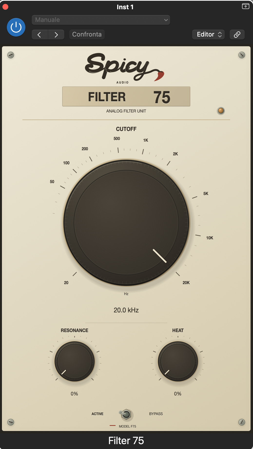 Filter 75 analog filter interface in Logic